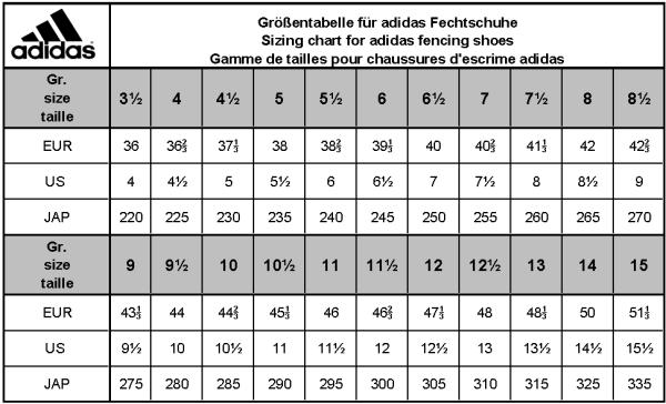 adidas international shoe size chart